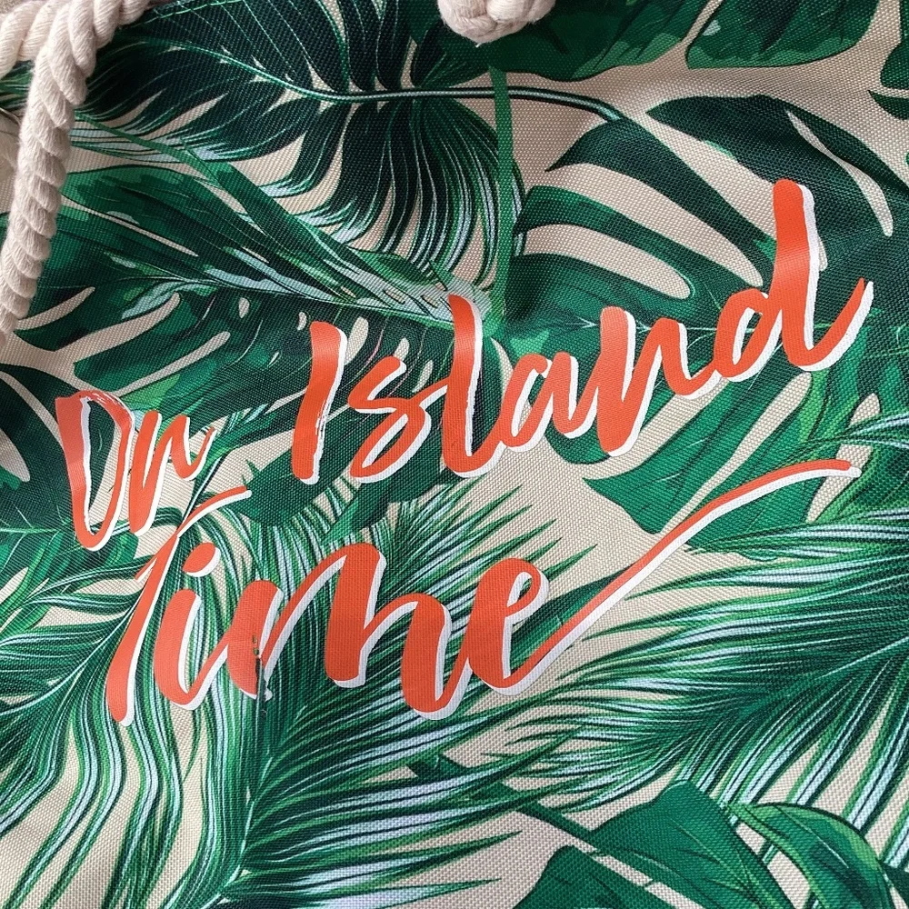 On Island Time Tropical Tote Bag Canvas Beach Travel